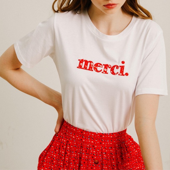 Anthropologie Tops - Embroidered Merci T-Shirt